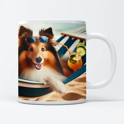 Shetland Sheepdog Relaxing on Beach Hammock