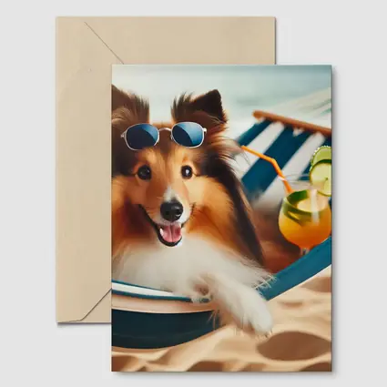 Shetland Sheepdog Relaxing on Beach Hammock