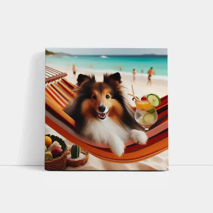 Shetland Sheepdog Relaxing on Beach Hammock