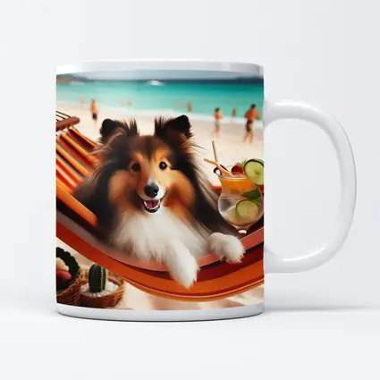 Shetland Sheepdog Relaxing on Beach Hammock