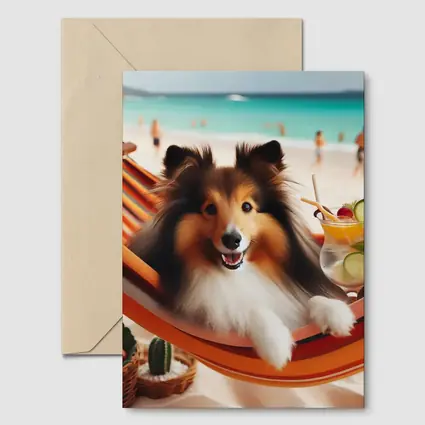 Shetland Sheepdog Relaxing on Beach Hammock