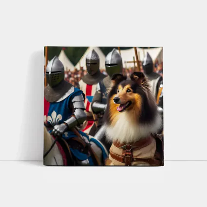 Rough Collie Dog Among Medieval Knights