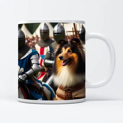 Rough Collie Dog Among Medieval Knights