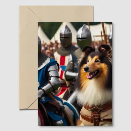 Rough Collie Dog Among Medieval Knights