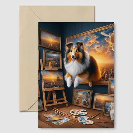 Shetland Sheepdog Artist Studio Surreal Painting