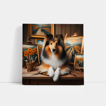 Shetland Sheepdog Artist Studio Painting Scene