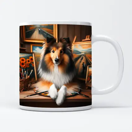 Shetland Sheepdog Artist Studio Painting Scene