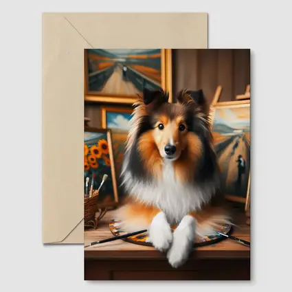 Shetland Sheepdog Artist Studio Painting Scene