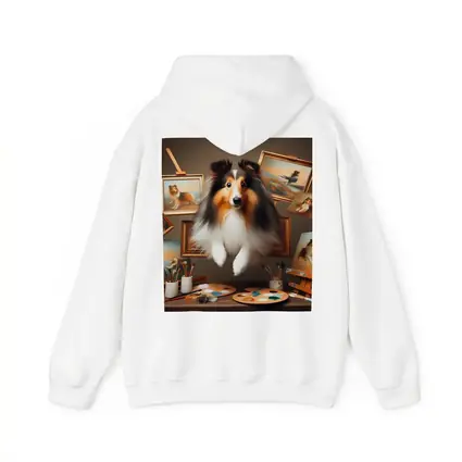 Shetland Sheepdog Leaping Through Painting Studio