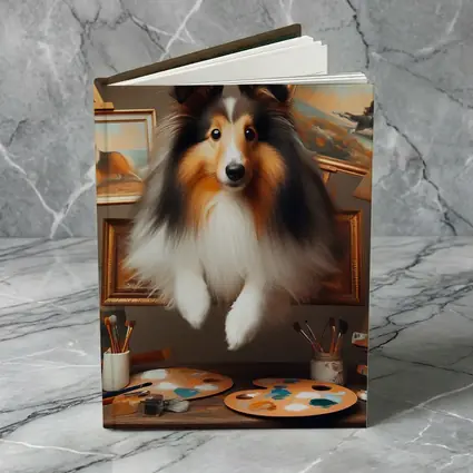 Shetland Sheepdog Leaping Through Painting Studio