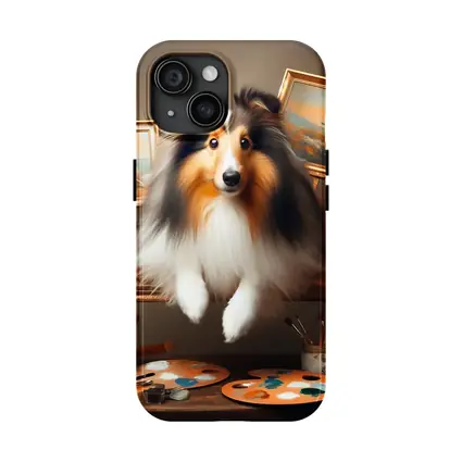 Shetland Sheepdog Leaping Through Painting Studio