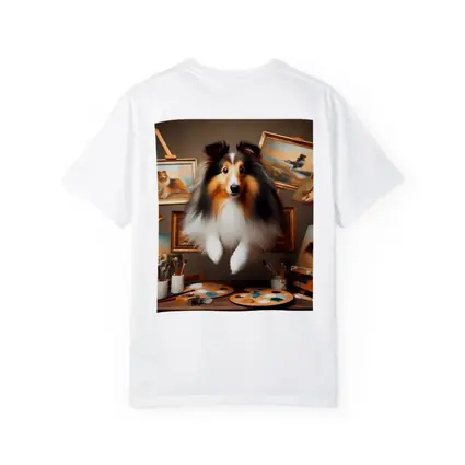 Shetland Sheepdog Leaping Through Painting Studio