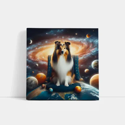 Collie Dog Sitting in Space Galaxy