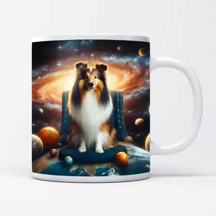 Collie Dog Sitting in Space Galaxy