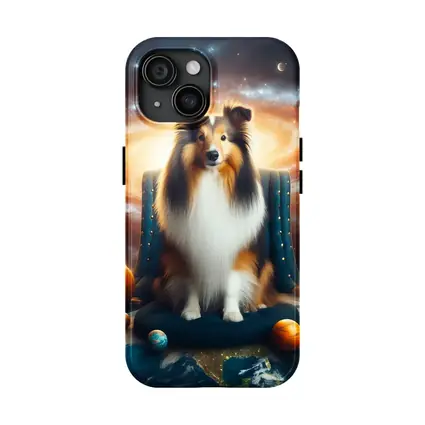 Collie Dog Sitting in Space Galaxy