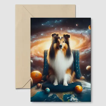 Collie Dog Sitting in Space Galaxy