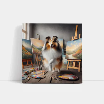 Shetland Sheepdog Artist Painting Studio Scene