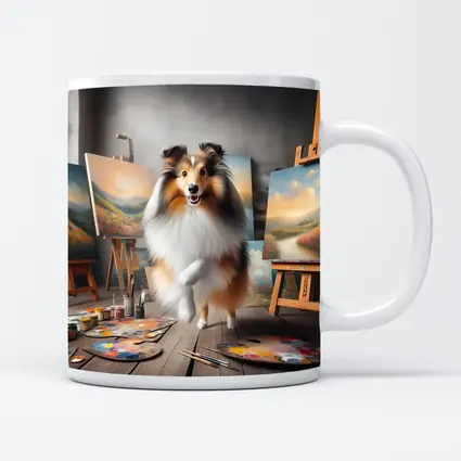 Shetland Sheepdog Artist Painting Studio Scene