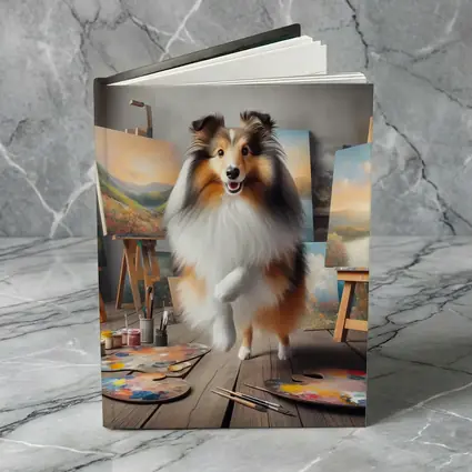 Shetland Sheepdog Artist Painting Studio Scene