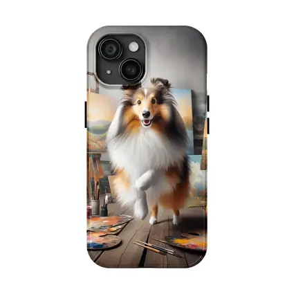 Shetland Sheepdog Artist Painting Studio Scene