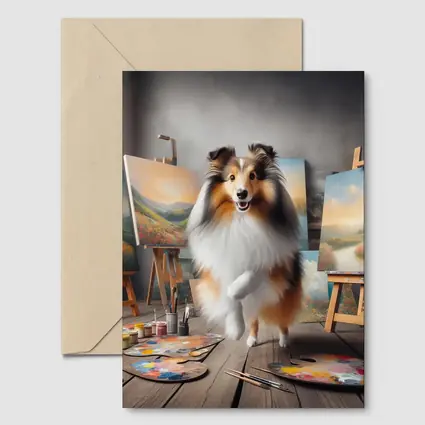 Shetland Sheepdog Artist Painting Studio Scene