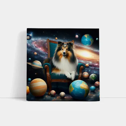 Shetland Sheepdog Sitting Space Galaxy Planets
