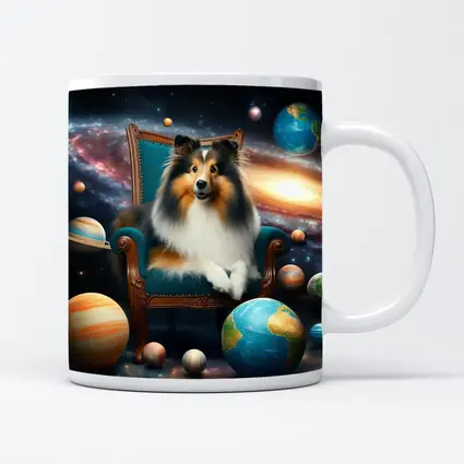 Shetland Sheepdog Sitting Space Galaxy Planets