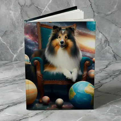Shetland Sheepdog Sitting Space Galaxy Planets