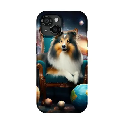 Shetland Sheepdog Sitting Space Galaxy Planets