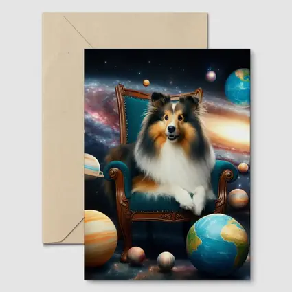 Shetland Sheepdog Sitting Space Galaxy Planets