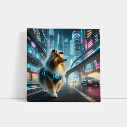 Shetland Sheepdog Cyberpunk Neon City Street