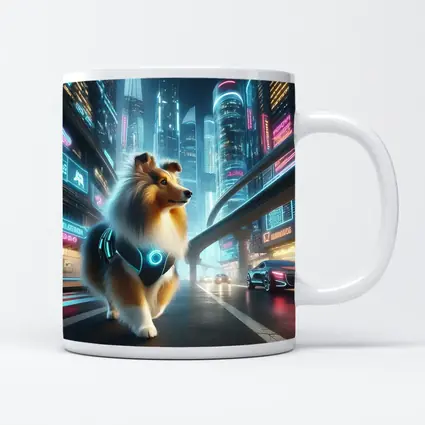 Shetland Sheepdog Cyberpunk Neon City Street