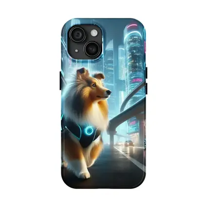 Shetland Sheepdog Cyberpunk Neon City Street