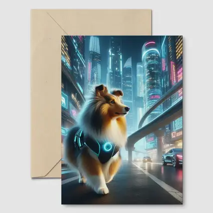 Shetland Sheepdog Cyberpunk Neon City Street