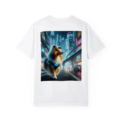 Shetland Sheepdog Cyberpunk Neon City Street