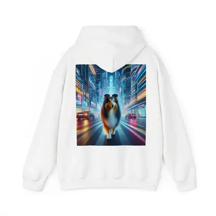 Shetland Sheepdog Walking Neon Cyberpunk City Street