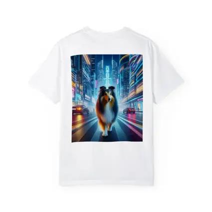 Shetland Sheepdog Walking Neon Cyberpunk City Street