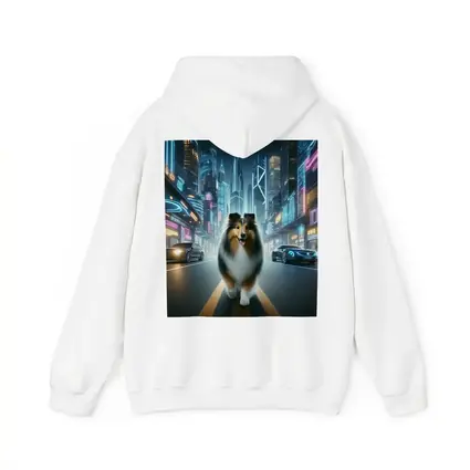 Shetland Sheepdog Walking Neon Cyberpunk City Street