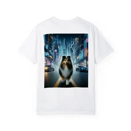 Shetland Sheepdog Walking Neon Cyberpunk City Street