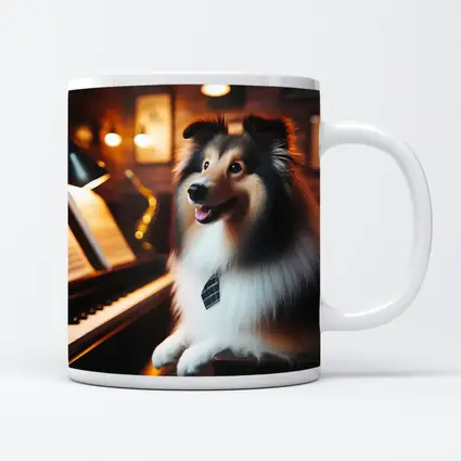 Shetland Sheepdog Playing Piano Cozy Room