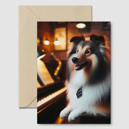 Shetland Sheepdog Playing Piano Cozy Room