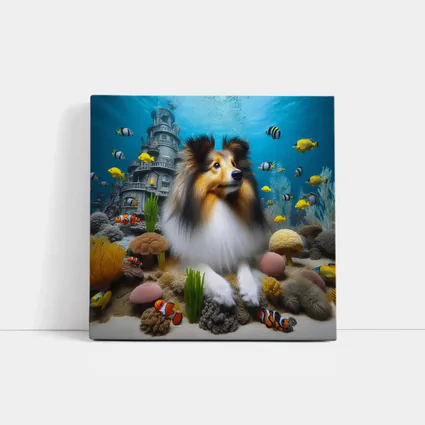 Shetland Sheepdog Underwater Ocean Coral Scene