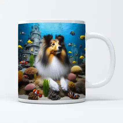 Shetland Sheepdog Underwater Ocean Coral Scene