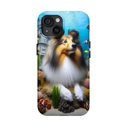 Shetland Sheepdog Underwater Ocean Coral Scene
