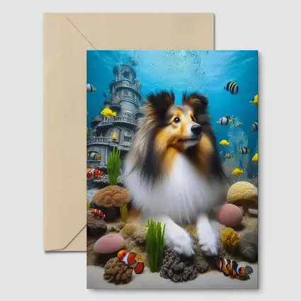 Shetland Sheepdog Underwater Ocean Coral Scene