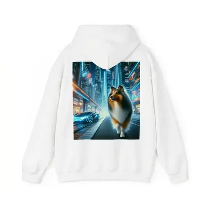 Shetland Sheepdog Walking Neon Futuristic City Night