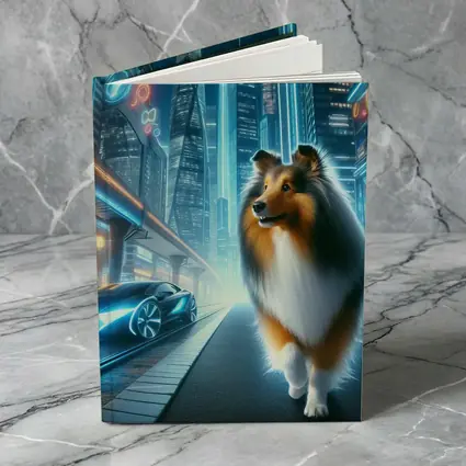 Shetland Sheepdog Walking Neon Futuristic City Night
