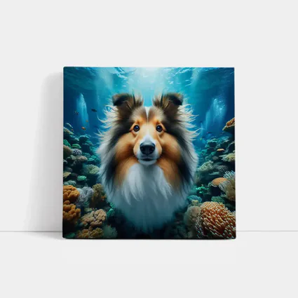Shetland Sheepdog Underwater Coral Reef Scene