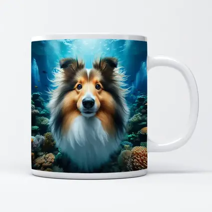 Shetland Sheepdog Underwater Coral Reef Scene