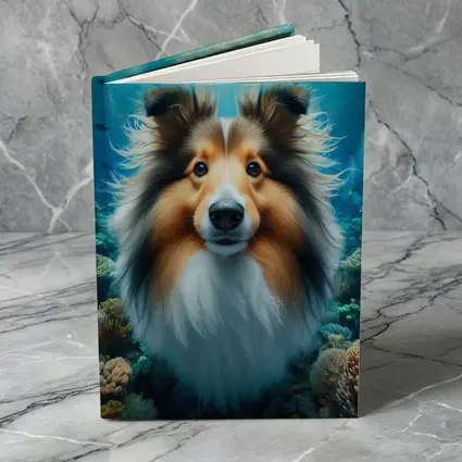 Shetland Sheepdog Underwater Coral Reef Scene